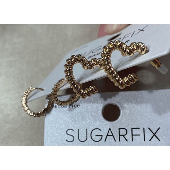 Sugarfix by BaubleBar Gold Toned Heart Earring Packs Lot of 2 - Picture 2 of 3